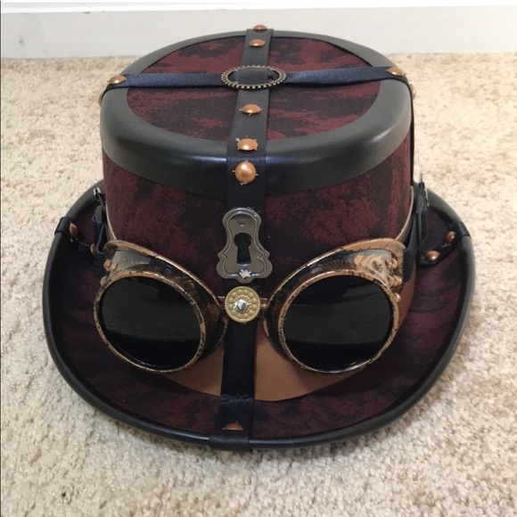 New! Steam punk unisex Halloween hat with glasses and center piece . - Picture 1 of 7